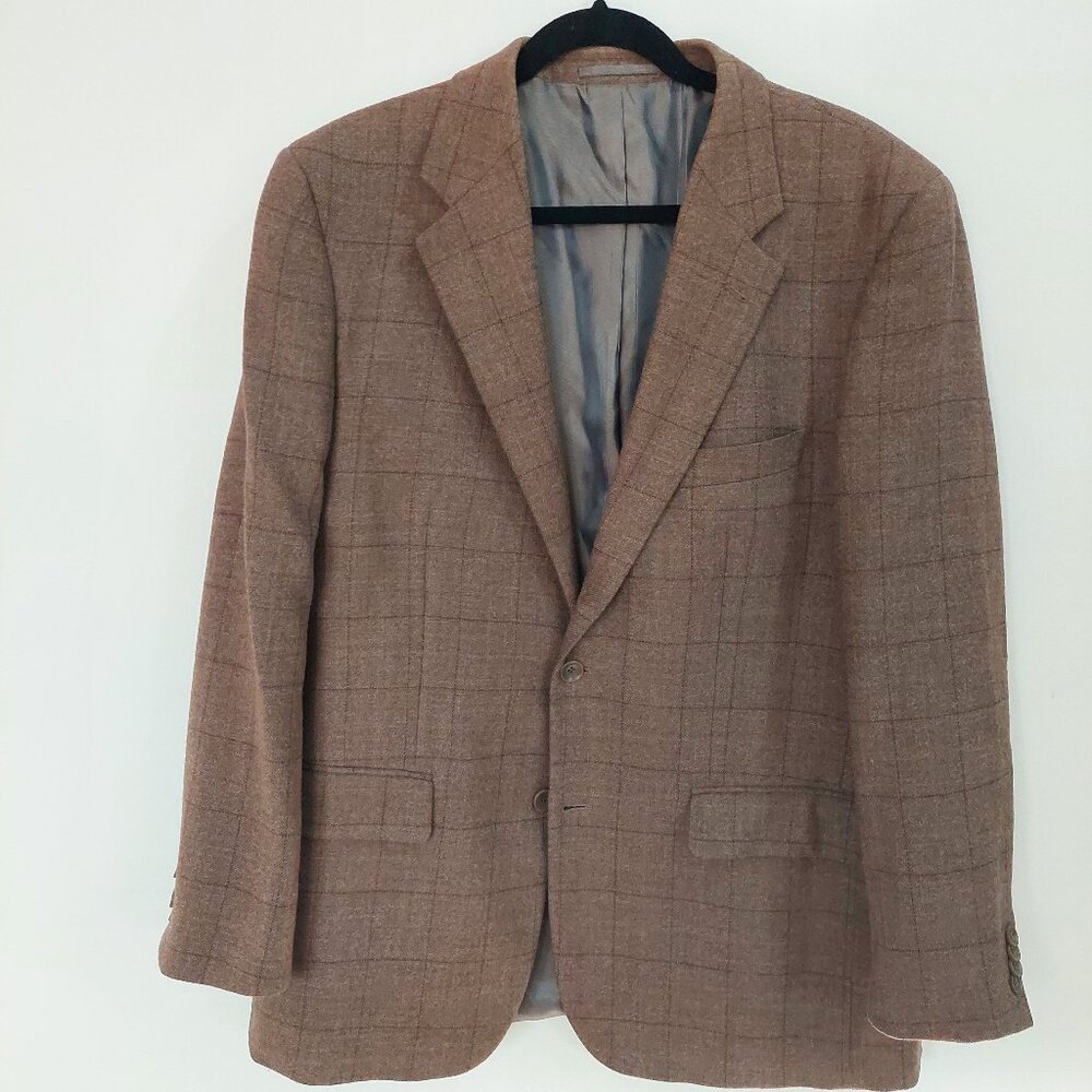 Bellissimo Men's Brown Plaid Blazer Pure Wool Size 42R (US XL)